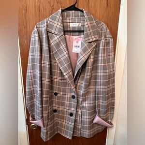 NWT Plus Size Pink Plaid Blazer